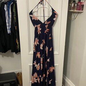 Simplee Apparel Navy and Pink Floral Maxi Dress